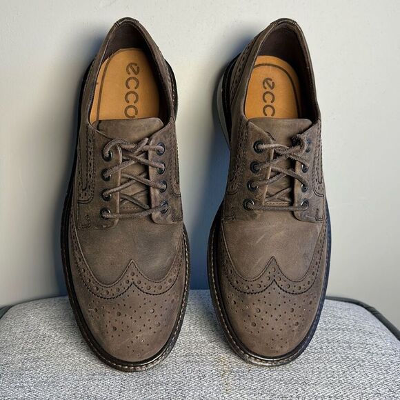 Ecco Mens Sz 41 Lhasa Brogue Wing Tip Leather Oxfords Coffee Brown Casual Shoes-